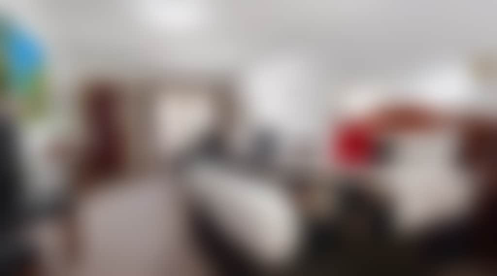 Large bedroom with desk, couch and decorative furnishings