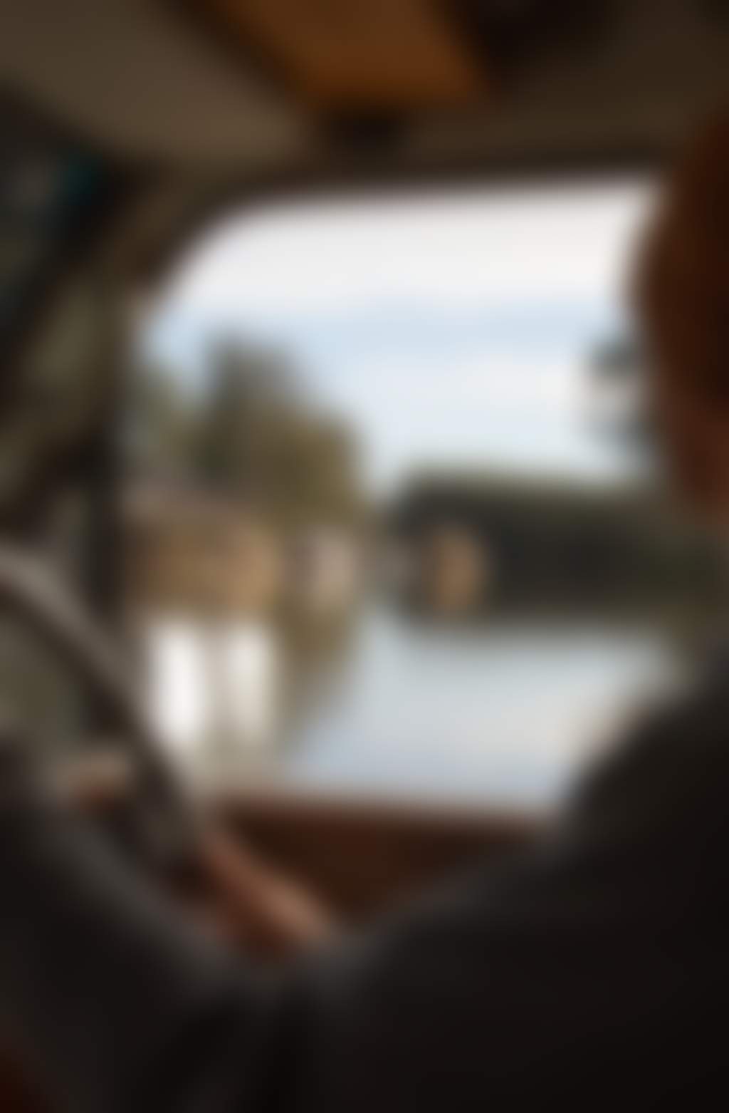 View from a car driving along the Murray River near Echuca