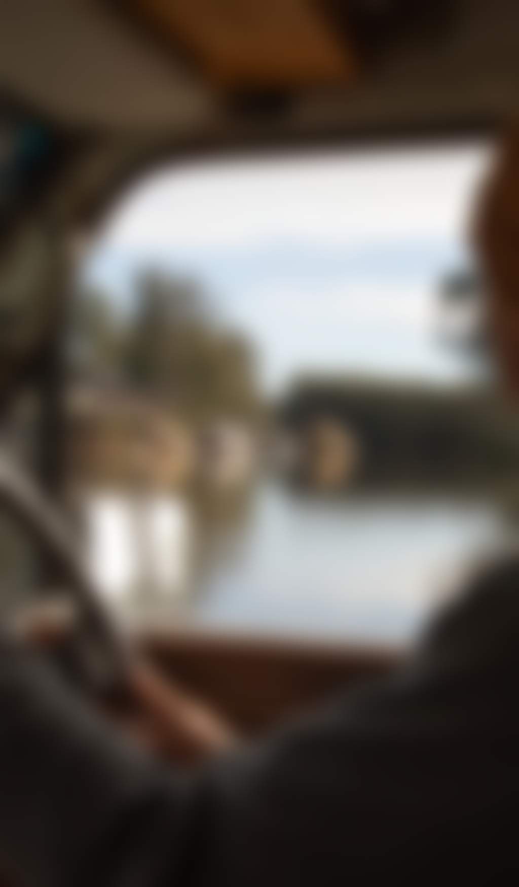 View from a car driving along the Murray River near Echuca
